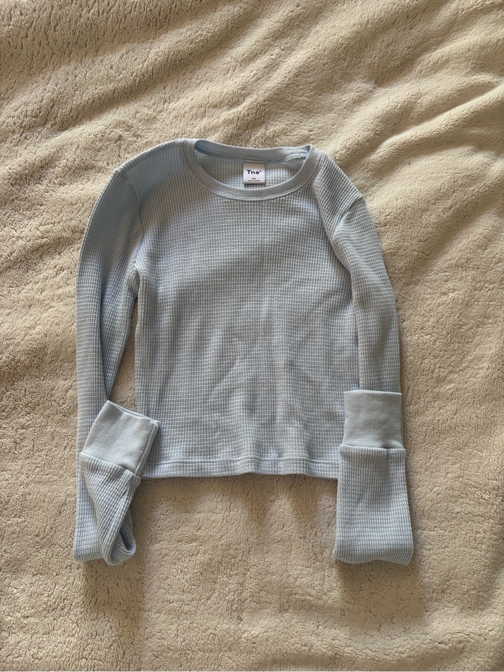 TNA Pale Blue Waffle Knit Crewneck Sweater